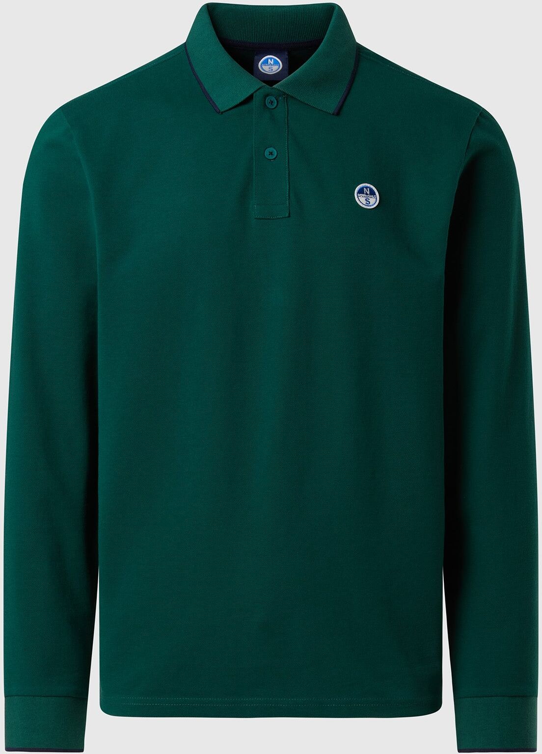 North Sails Langarm-Poloshirt mit Print am Kragen Forest biome XXL