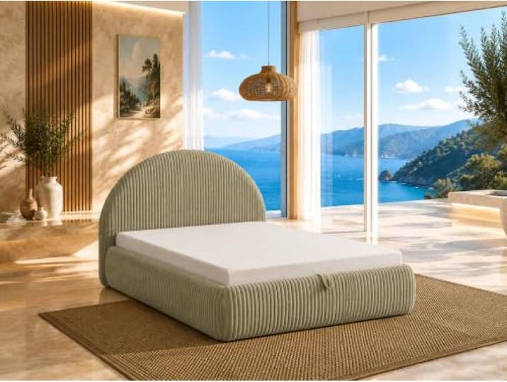 Best For Home TEDI Bett 140x200 mit Bonell-Federkernmatratze, ohne Topper Modernes Polsterbett mit weichem Cordbezug, gerundetem Kopfteil, integriertem Bettkasten und Bonell-Federkernmatratze.