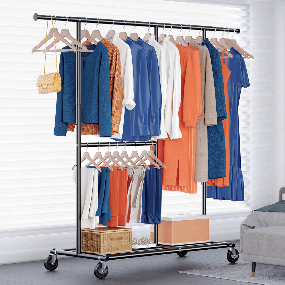Rebrilliant Clothes Rail with Wheels, Adjustable Height & Extendable Rod - 209kg (460lbs) Capacity Black