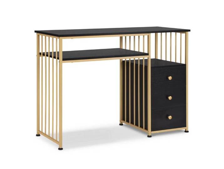 M MCombo Bureau avec tiroirs table à clous châssis métallique noir-or 2407GBK