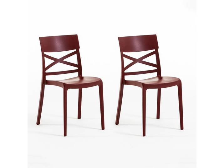 Chaises empilables - Martina - Polypropylène renforcé - Usage intérieur et extérieur - Lot de 2 - Rouge foncé