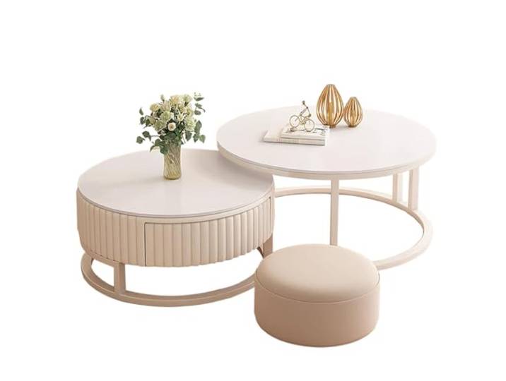 HRXQ Moderne 2er Set Couchtisch Rund Mit Stauraum, Wohnzimmertisch Rund, 70cm+50cm Nested Satztische Für Schlafzimmer Wohnzimmer