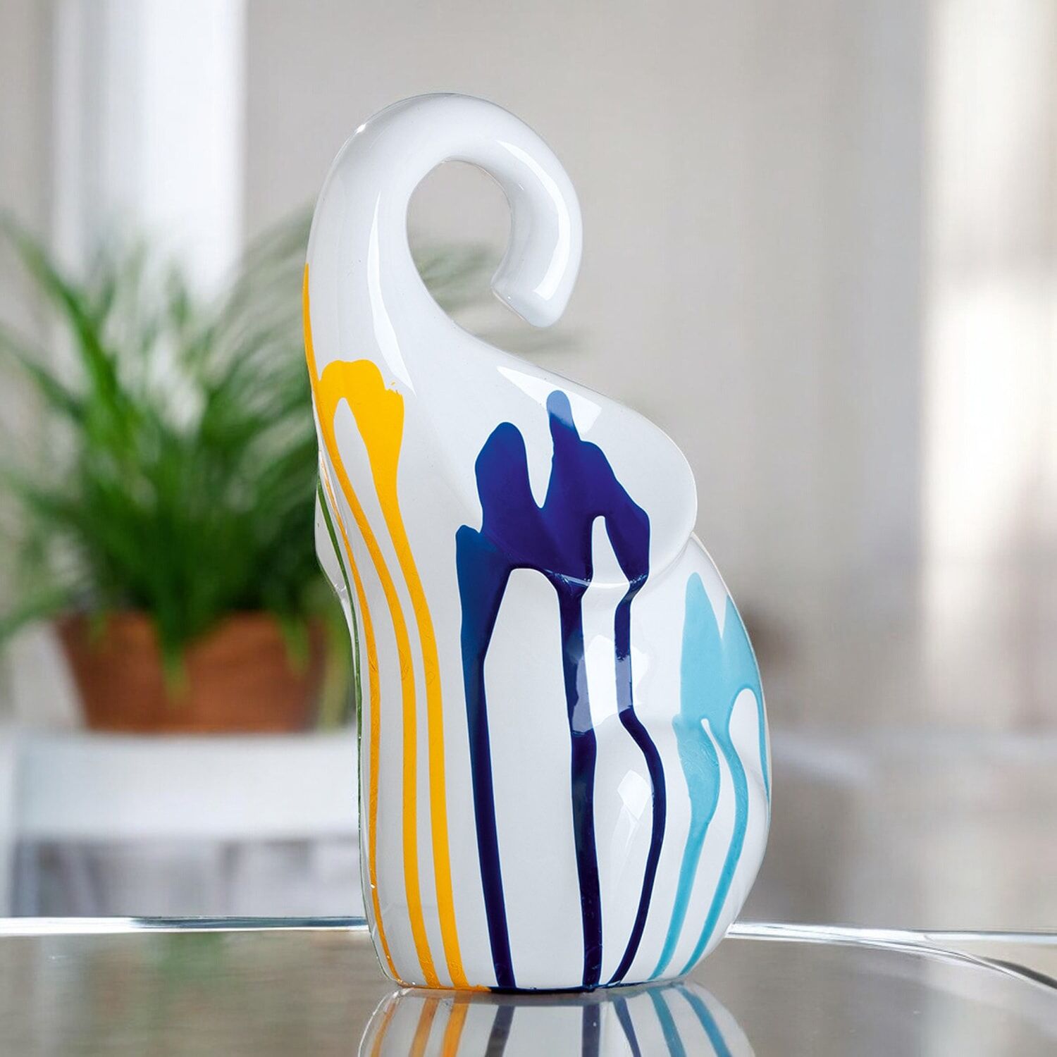 Skulptur GILDE "Figur Elefant Colori weiss", bunt (weiß), B:14cm H:26cm T:12,5cm, Keramik, Dekofiguren, Skulptur, Elefant Tierfigur moderne Deko Wohnaccessoire Kinderzimmerdeko weiß B/H/T: 14cm x 26cm x 12,5cm, Elefant