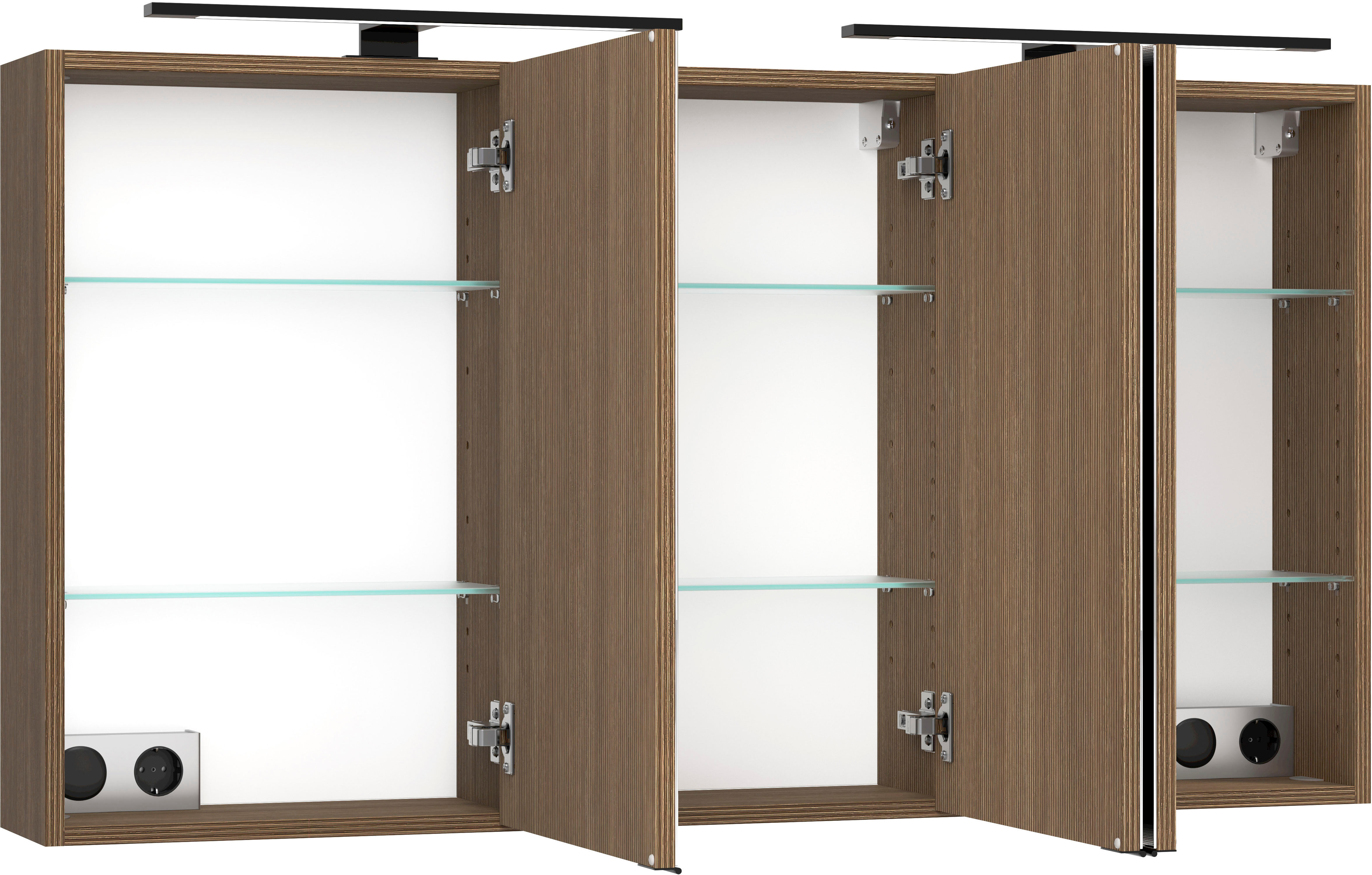 Spiegelschrank WELLTIME, braun (cannello eiche), B:120cm H:64cm T:20cm, Holzwerkstoff, Schränke, Spiegelschrank, Welltime, Breite 120 cm, gedämpfte Scharniere, inkl. Steckdose