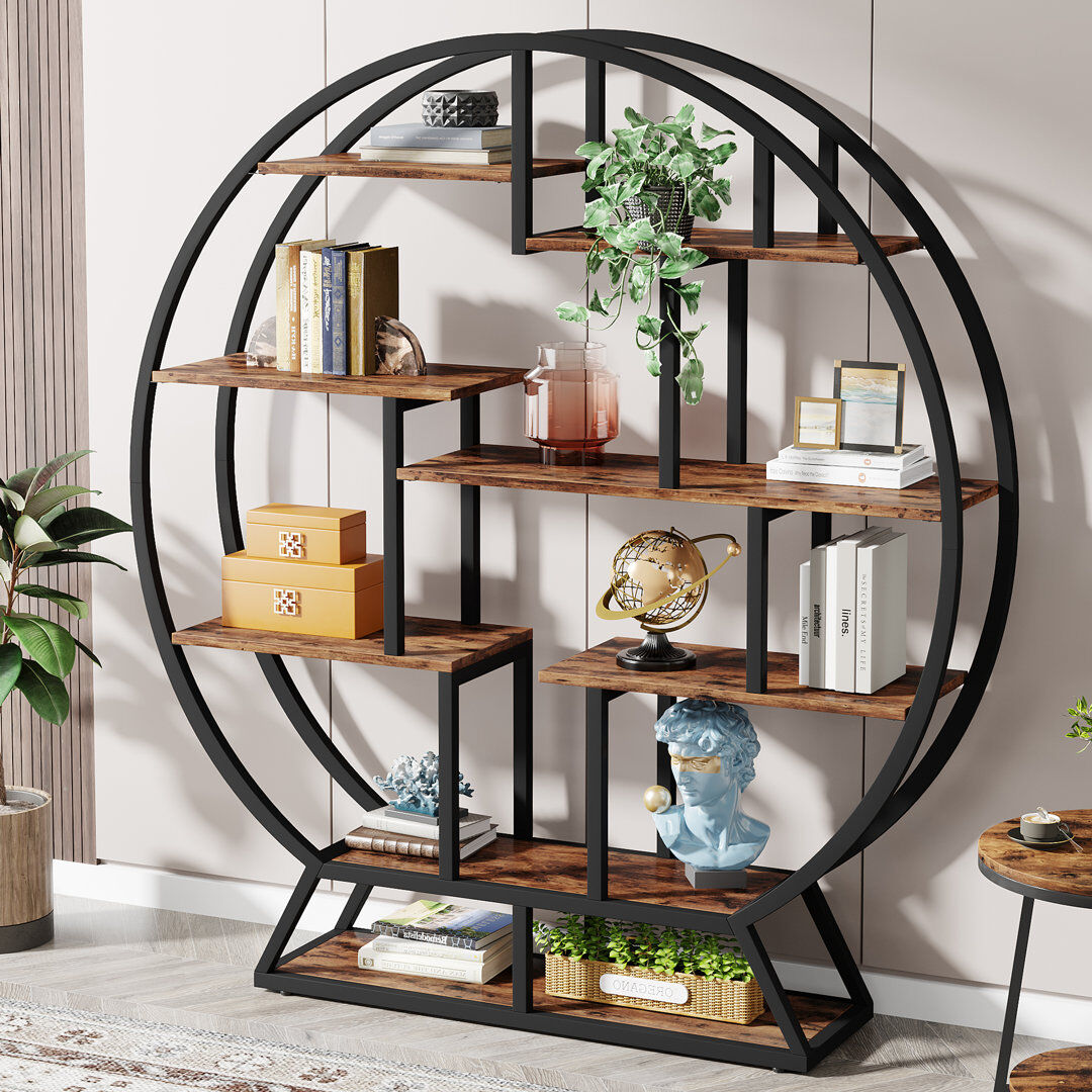 Blue Elephant 159 cm H x 150 cm W Geometric Bookcase Black/Brown 159cm H X 150cm W X 30cm D