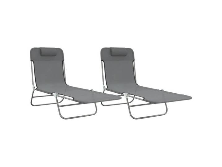 SALE 2026 Transat de soleil/plage - Chaises longues pliables lot de 2 gris textilène et acier 135x54 5x87cm 8.34 Kg 9846689