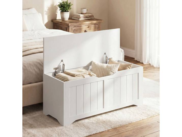 HOMCOM Banquette Coffre 80cm Blanc Rangement Salon Entrée