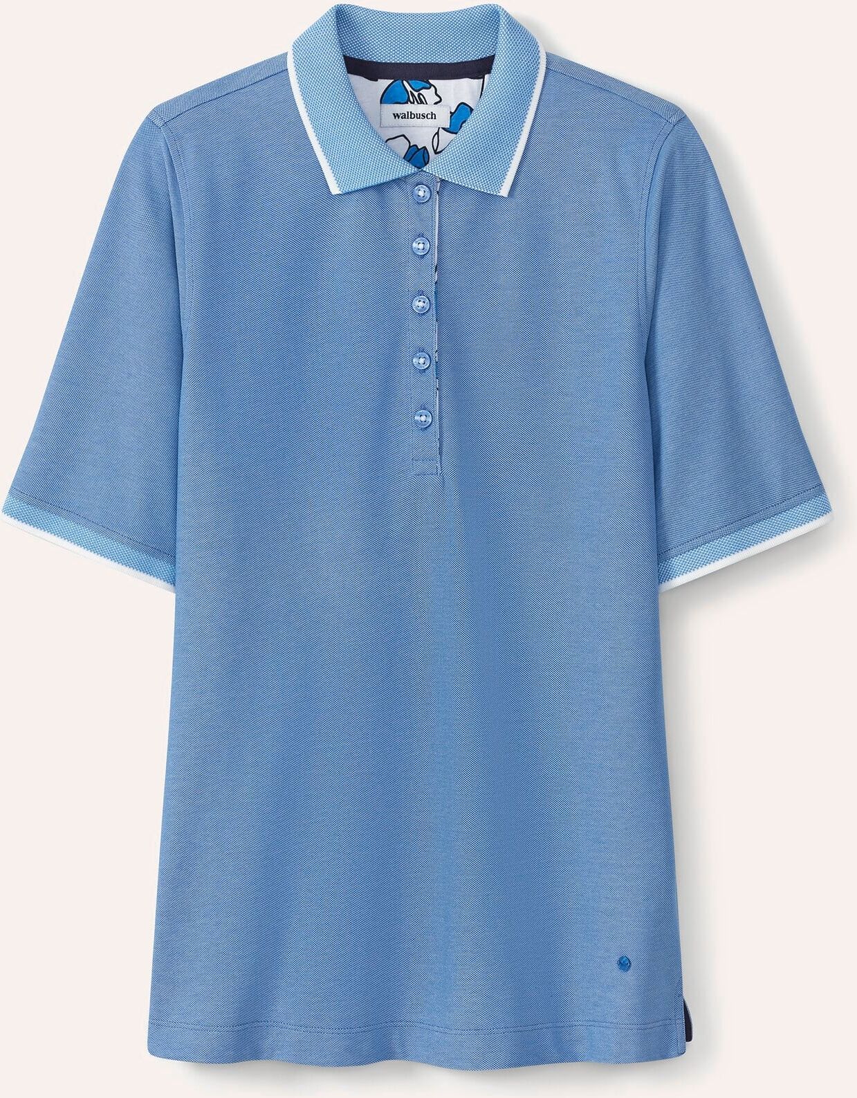 Walbusch Extraglatt Polo, normale Größen, Farbe Blau, 48, weicher Baumwollmix frische Dessins Damen