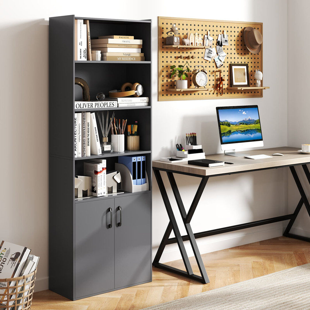 17 Stories 178 CM Bookcase 6-Tier Modern Style Storage Cabinet Grey 178cm H X 62cm W X 30cm D