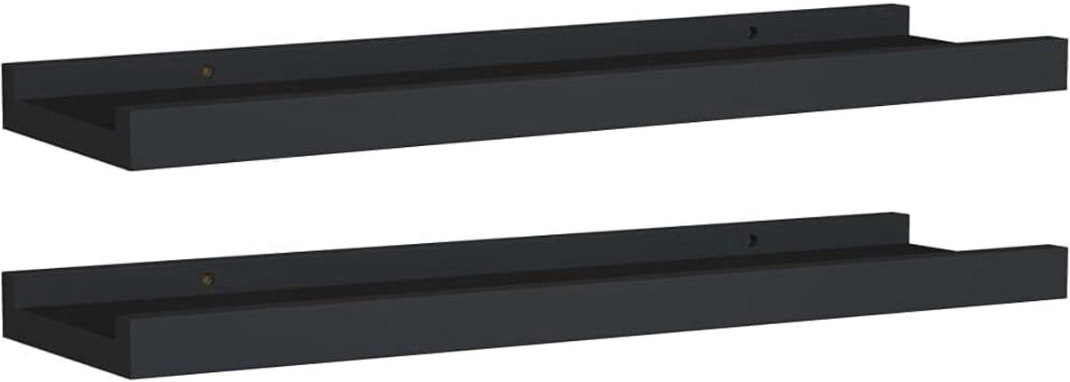 Set van 2 zwarte wandplanken van MDF voor decoratie en fotolijsten