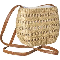 Umhängetasche Wasserhyazinthe - Geflochten mit Lederriemen - Braun Beige - Umweltfreundlich Nachhaltig - 18x10x15cm - Handgefertigt