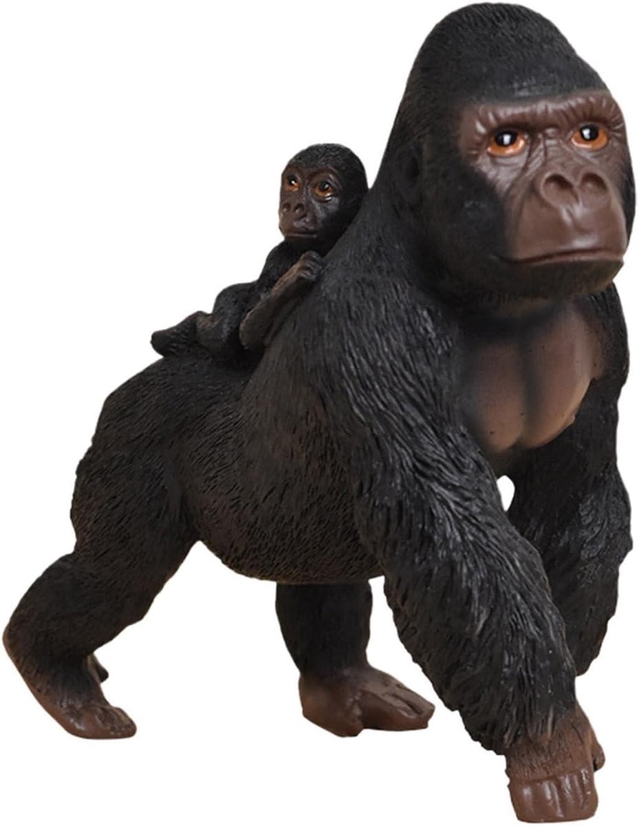 Gorilla Beeldje Grijs - Realistische Wilde Dieren Decoratie voor op Tafel - Hoogte: 16.5 cm
