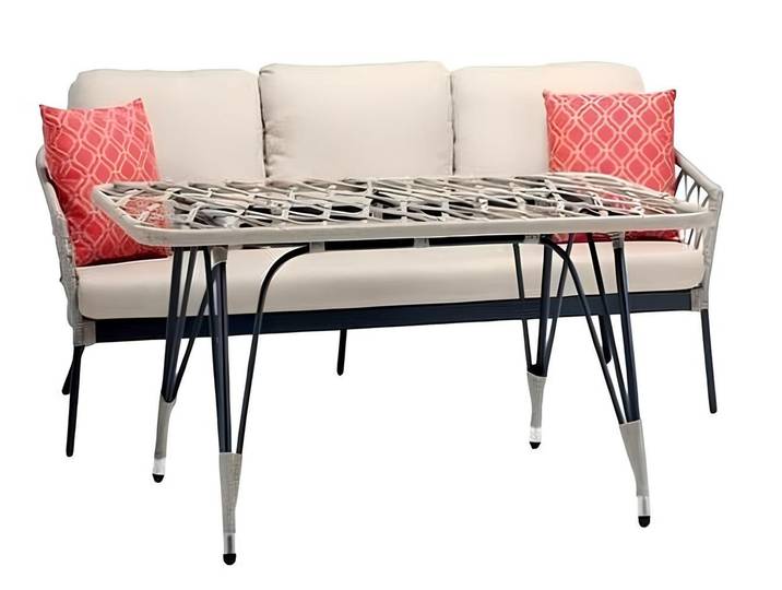 JVmoebel Gartenlounge-Set Beige Sofa mit elegantem Stoffbezug und modernem Couchtisch, (2tlg Set(Sofa 3 Sitzer+Couchtisch), Made in Europa