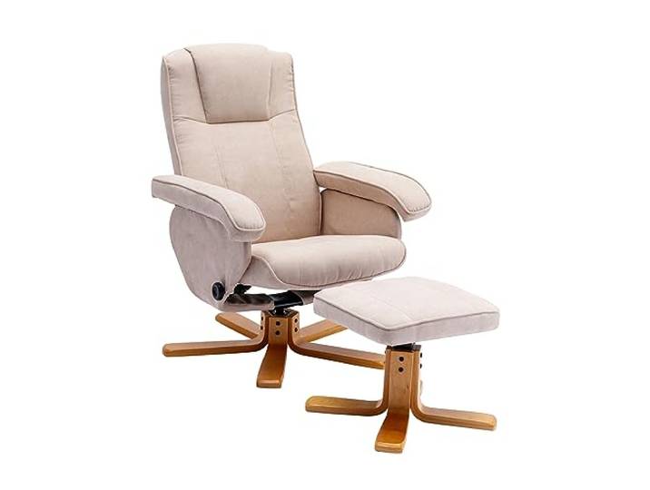 SVITA Charles Relaxsessel Hocker Sessel Beige Fernsehsessel Drehsessel Polyester Holz