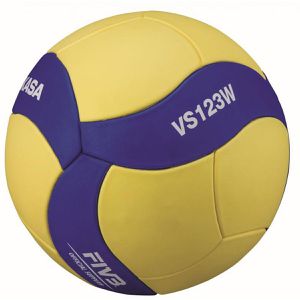 Mikasa Volleyball VS123W, mit FIVB Zertifizierung, Trainingsball, gelb/blau, 280 Gramm, Größe 5