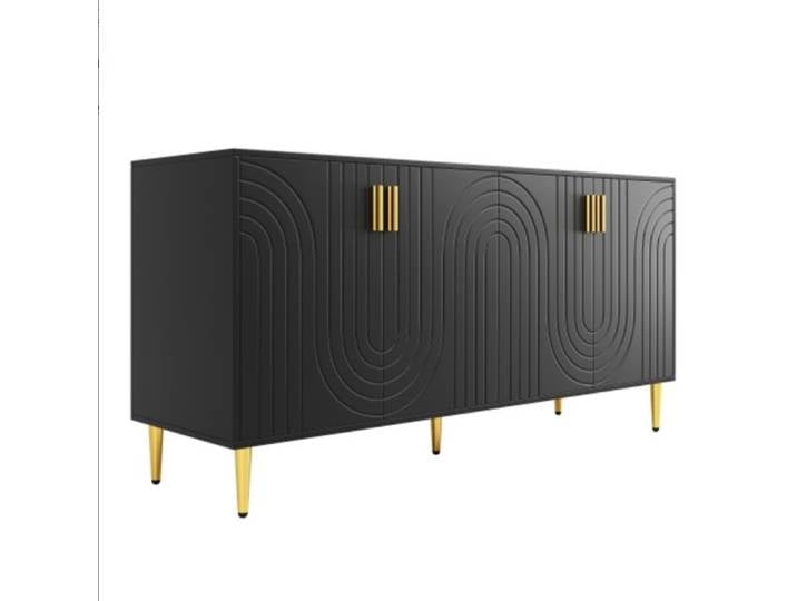 Buffet noir (152x40x75 cm) présente un design ondulé unique et des poignées et pieds dorés-créant ainsi une salle à manger