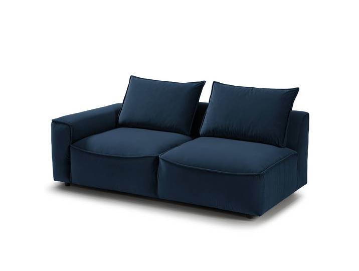 2,5-Sitzer Modulsofa Blau/Dunkelblau Samt Shyla 189 x 80 x 99cm Armlehne davorstehend links Modern
