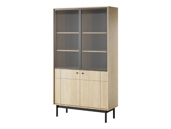 Compleo Glasvitrine mit 2 Türen, Geriffeltes Glas, Scandi design LONDON