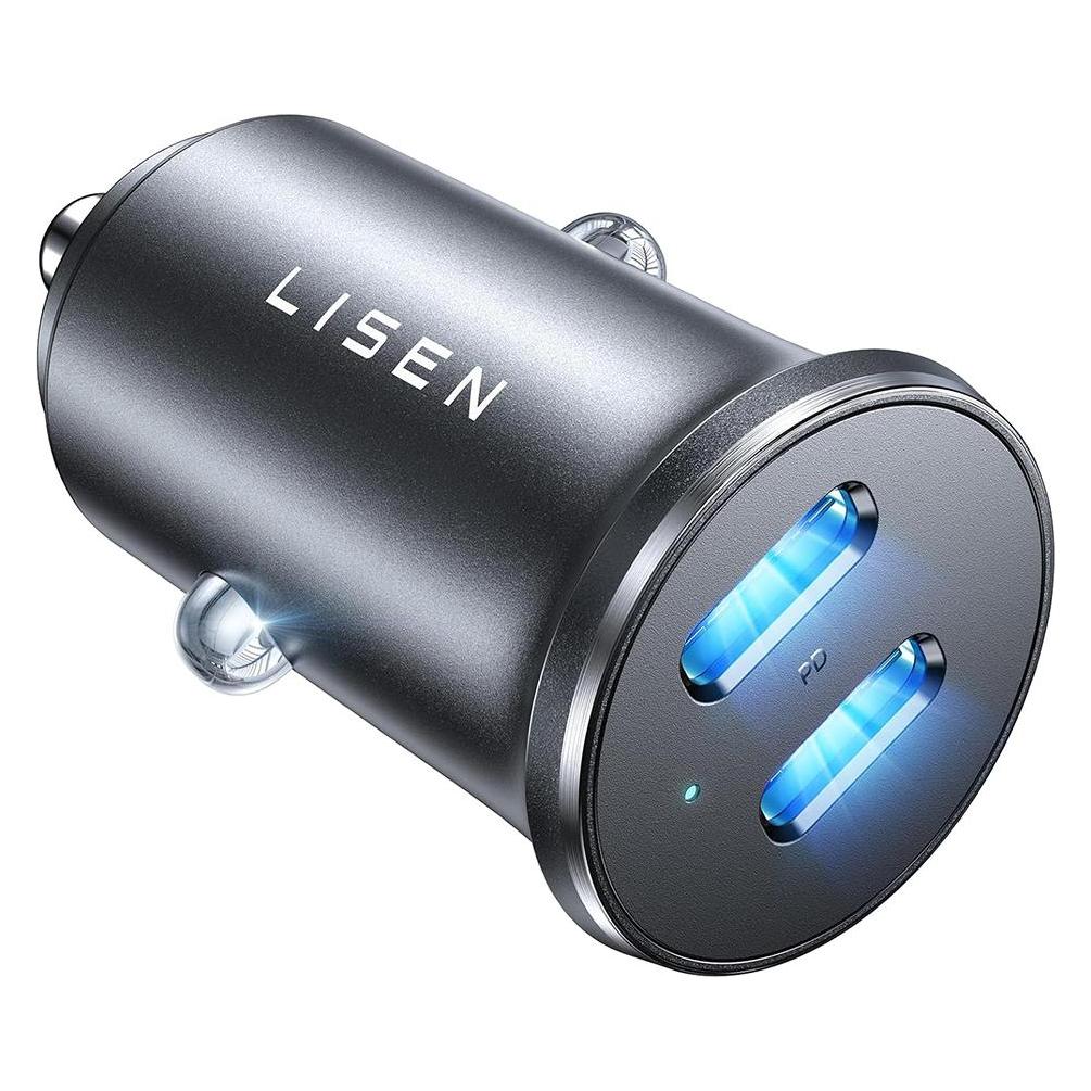 Lisen - Car Charger (YL0223080007) - with Dual Type-C, 2x 45W, 12V=24V, Aluminum Alloy - Black (61977663)