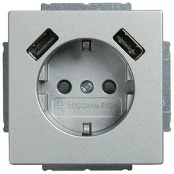 Busch-Jaeger 20EUCB2USB-83 SCHUKO® USB-Steckdosen-Einsatz Safety+ mit USB A/A alusilber - Plattform 63 2x USB-Steckdose 2CKA002011A6271 20EUCB2USB83