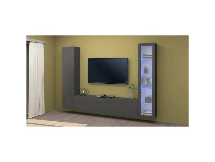 Mur TV Equipée Felicina Dmora en Bois Mélaminé Noir Anthracite 260x30x180h cm