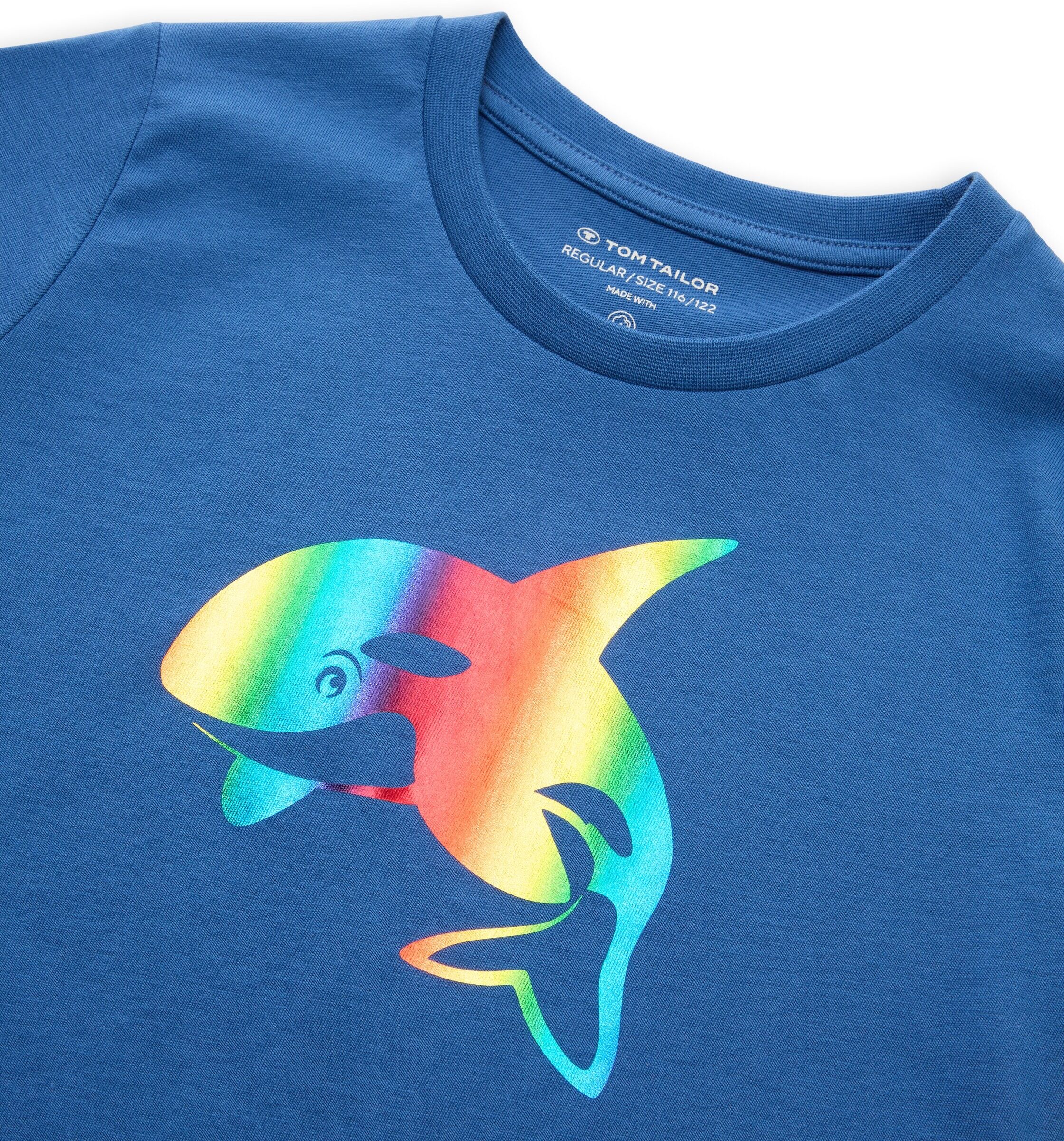 T-Shirt TOM TAILOR, Jungen, Gr. 116/122, bunt (federal blau), Jersey, Obermaterial: 100% Baumwolle, bedruckt, regular fit normal, Rundhals, gerader Abschluss, Shirts T-Shirt, im 2er Pack