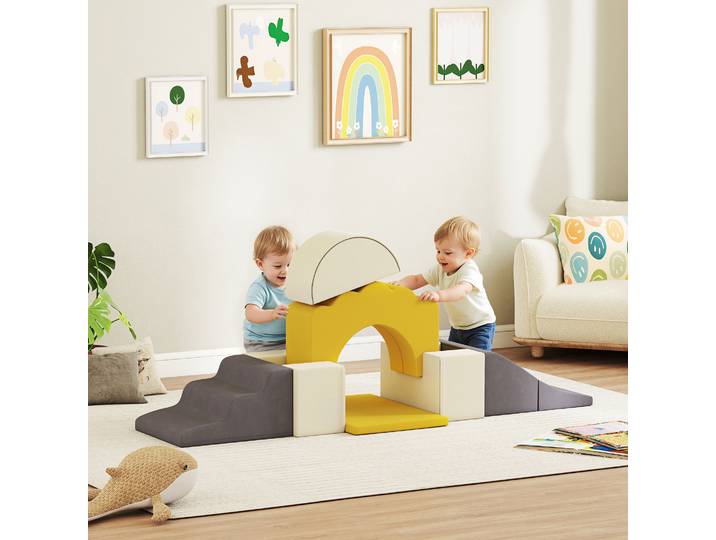 AIYAPLAY Parcours Motricité 7 Pièces Mousse Velours Jaune