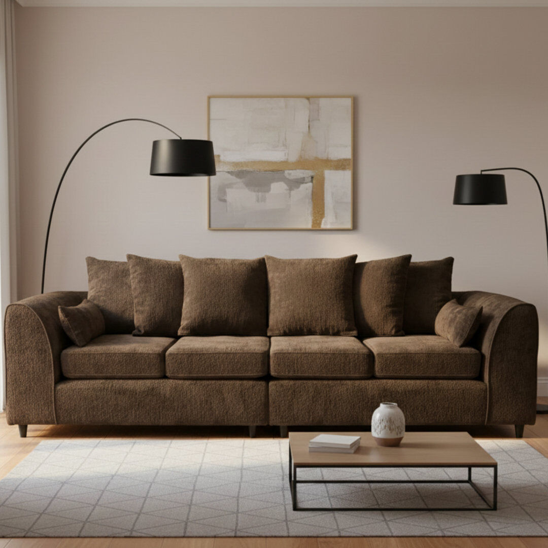Metro 4 Seater Chenille Sofa Brown 90cm H X 250cm W X 90cm D