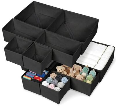 Cheer Collection 12-Piece Foldable Fabric Drawer Organizer Bin Set in 3 Sizes