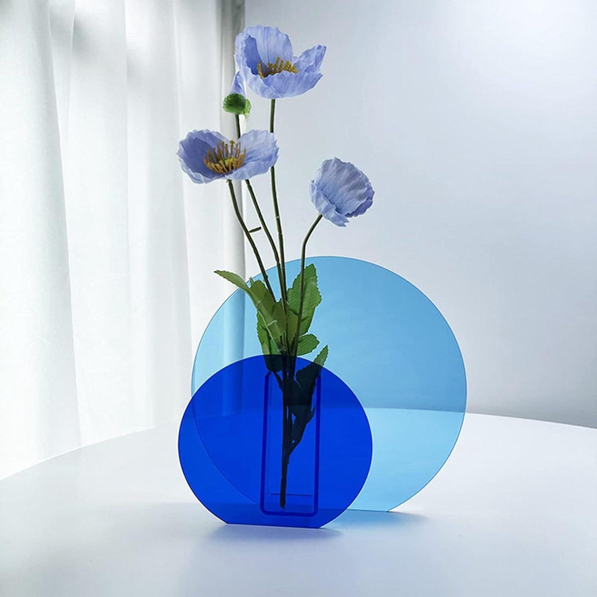 Mallorca Moderne Ronde Acryl Vaas - Blauw Geometrisch Minimalistisch Ontwerp