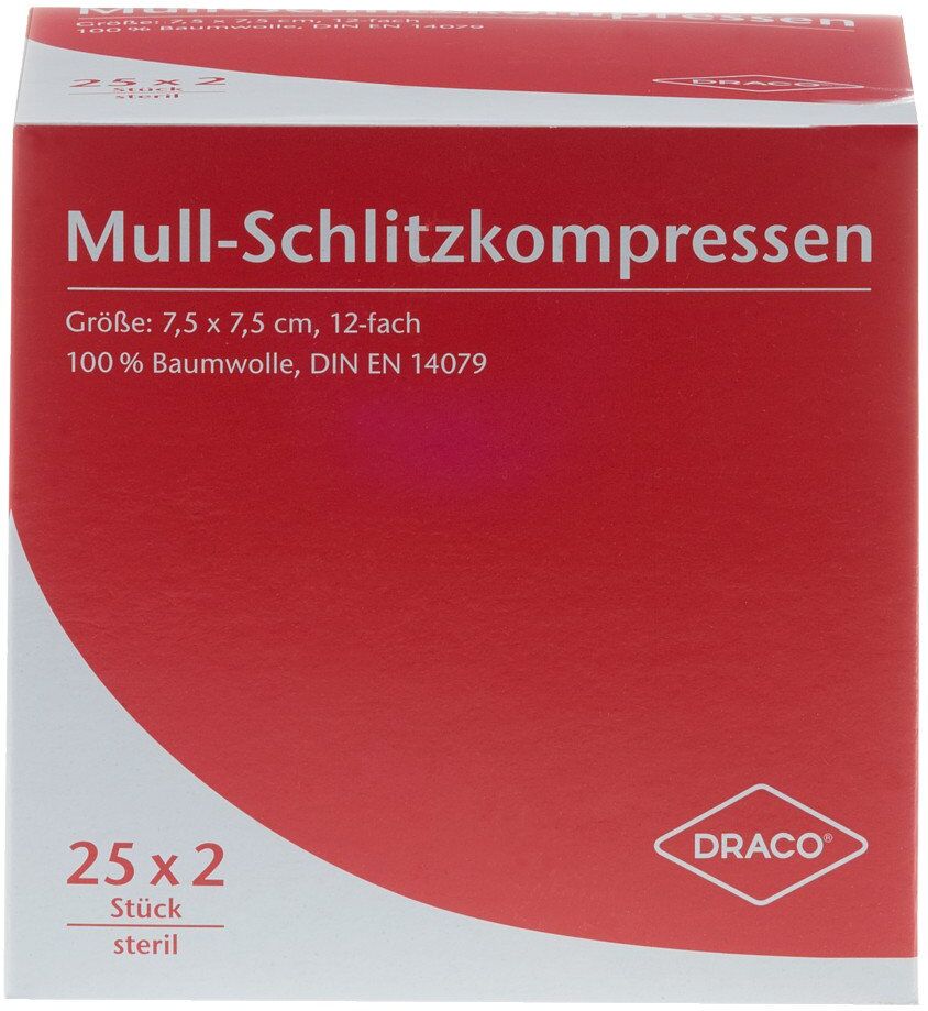 Schlitzkompressen Mull 7,5x7,5cm 12fach steril