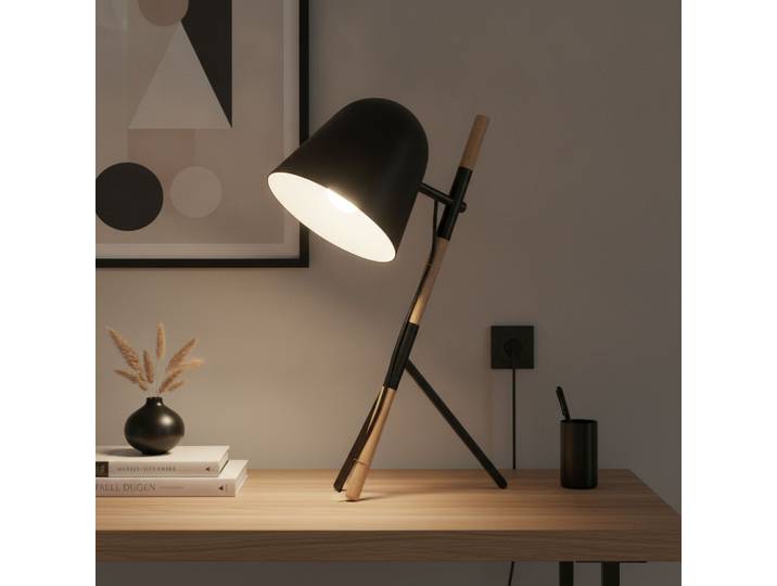 Landelijke tafellamp Sensa Tripod zwart met hout Artdelight - TL 1946 ZW