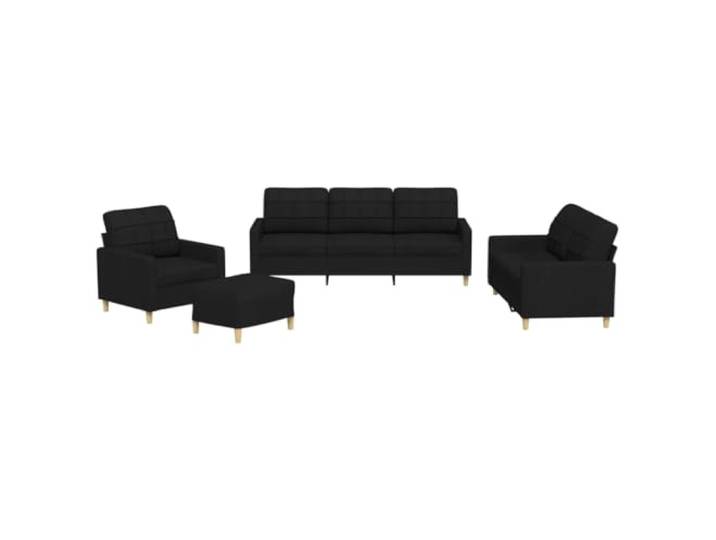 vidaXL 4-TLG. Sofagarnitur mit Kissen Schwarz Stoff