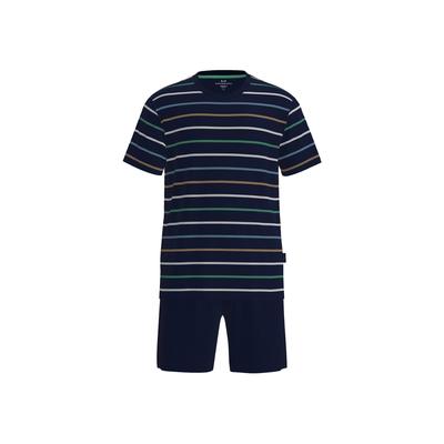 Schlafanzug GÖTZBURG "Pyjama Shorty Klima Aktiv", Herren, Gr. 3XL, blau, Obermaterial: 60% Baumwolle CO. 40% Polyester PES., Homewear-Sets Schlafanzug
