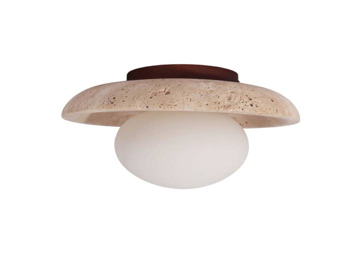 Plafonnier en verre beige blanc et bois 25 cm