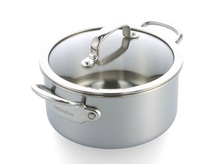 GreenPan Premiere 5PLY, 18/10-Edelstahl-Kasserolle mit Glasdeckel, 20 cm/3,11 l, Multiply, polierter Edelstahl, induktionsgeeignet, spülmaschinenfest, ofenfest, silber