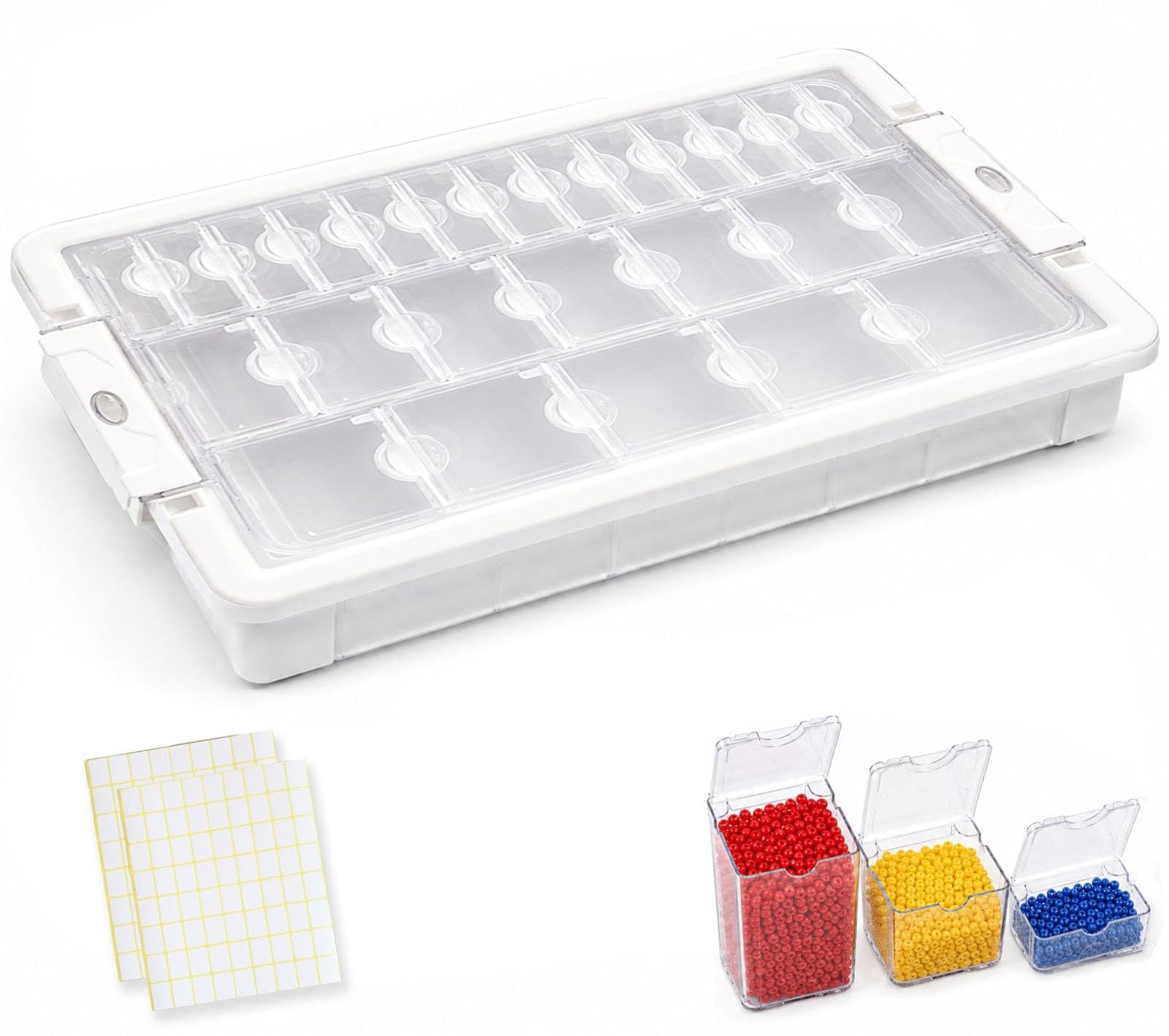 Dripio Sorteerbox met 26 compartimenten, Transparant, met deksel, handvatten en labelhouders, B/D/H: 27 x 19 x 4,3 cm