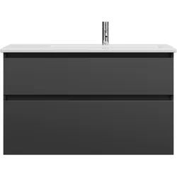 burgbad Lin20 Keramik-Waschtisch Weiß Glänzend inklusive Waschtischunterschrank, 2 Auszüge, linksbündig, 1030x495x622mm, SGHH103F5381C0001, Farbe: Dunkelgrau Matt