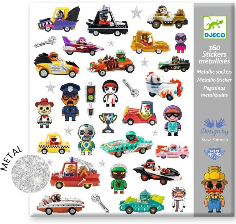 Pochette 160 Stickers métallisés Le monde des Crazy Motors - Djeco