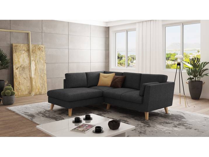 S-Style Möbel Violet - Ecksofa mit Holzfüßen im skandinavischen Stil - Graphit