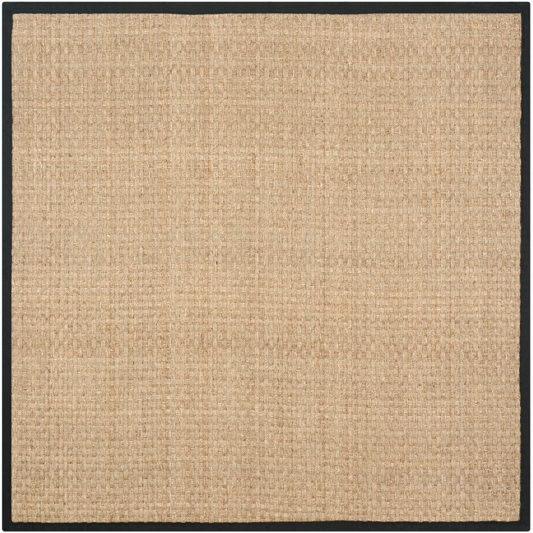 Highland Dunes Delapena Natural Fiber Seagrass Rug Natural/Black Square 152 cm
