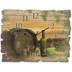 Wanduhr ARTLAND "Holzuhr Wein Trauben Reben Weinberg", grün, B:40cm H:30cm T:0,6cm, Wanduhren, Wanduhr, wahlweise mit Quarz- oder Funkuhrwerk, lautlos ohne Tickgeräusche