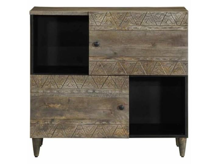 KTHLBRH Sideboard 80 x 33 x 75 cm Massivholz Mango schwarz 4 Fächer Handgeschnitzte stabile Tischplatte für Küche oder Wohnzimmer