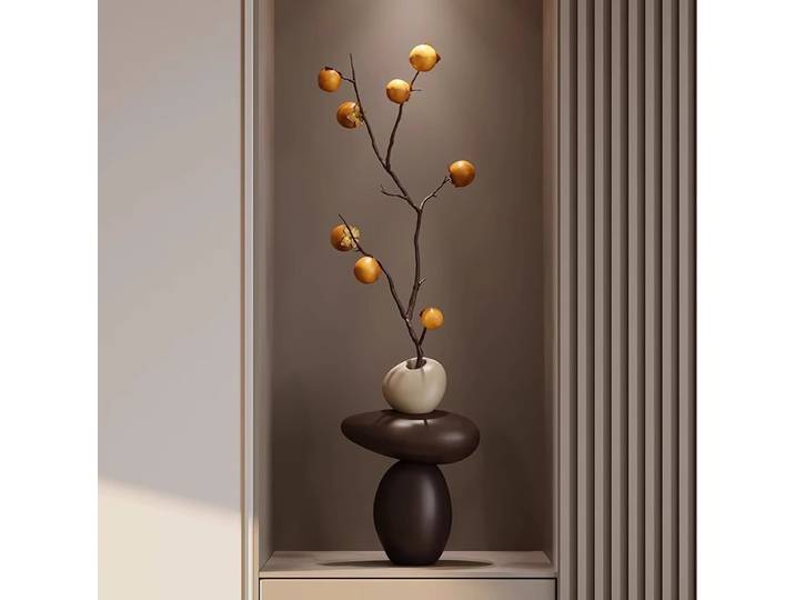 Vase porte-bonheur kaki pour décoration de maison, meuble TV d'entrée, décoration de plantes en pierre de bonne Fortune