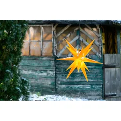 Weihnachtsstern beleuchtet LED Dekostern 55cm GELB hochwertiger Kunststoffstern mit Timer Funktion 3D Stern 18 Zackig Leuchtstern Faltstern Weihnachtslicht Winterbeleuchtung 3D Stern