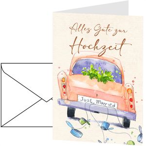 LUMA Hochzeitskarte 2840, Hochzeitsauto, Klappkarte mit Umschlag, 11,5 x 17 cm