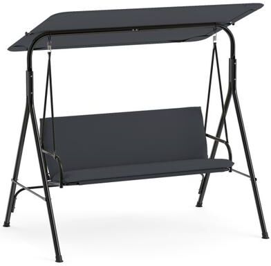 Costway 3-Seat Patio Swing Chair with Adjustable Canopy & Removable Cushion-Gray