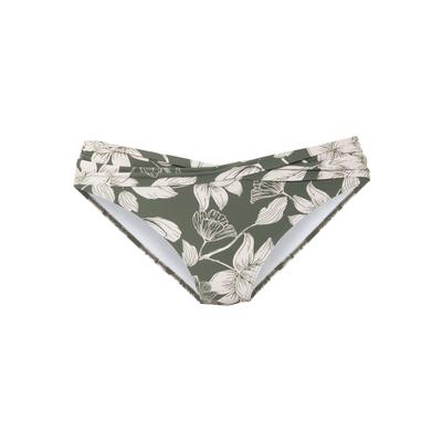 Bikini-Hose S.OLIVER "Lady", Damen, Gr. 34, N-Gr, grün (olive, creme), Microfaser, Recycling-Polyamid, geblümt, Badehosen Bikini-Hose, mit floralem Design