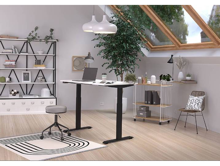 Bureau réglable en hauteur Jet 120cm Blanc/Blanc/Noir