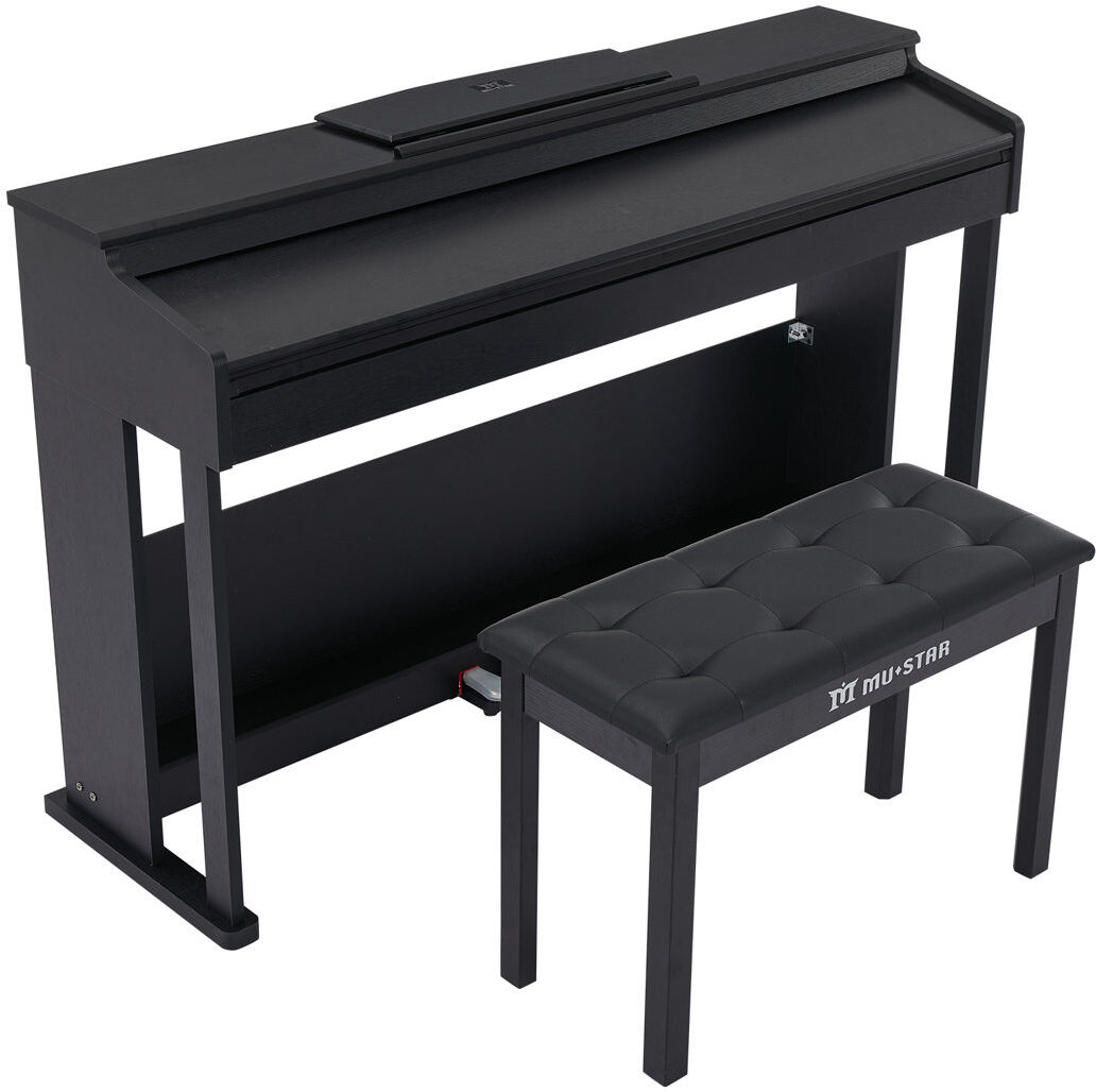 COSVALVE 88 Key Weighted Wooden Piano with Storage Bench Black 77cm H X 133.5cm W X 31cm D